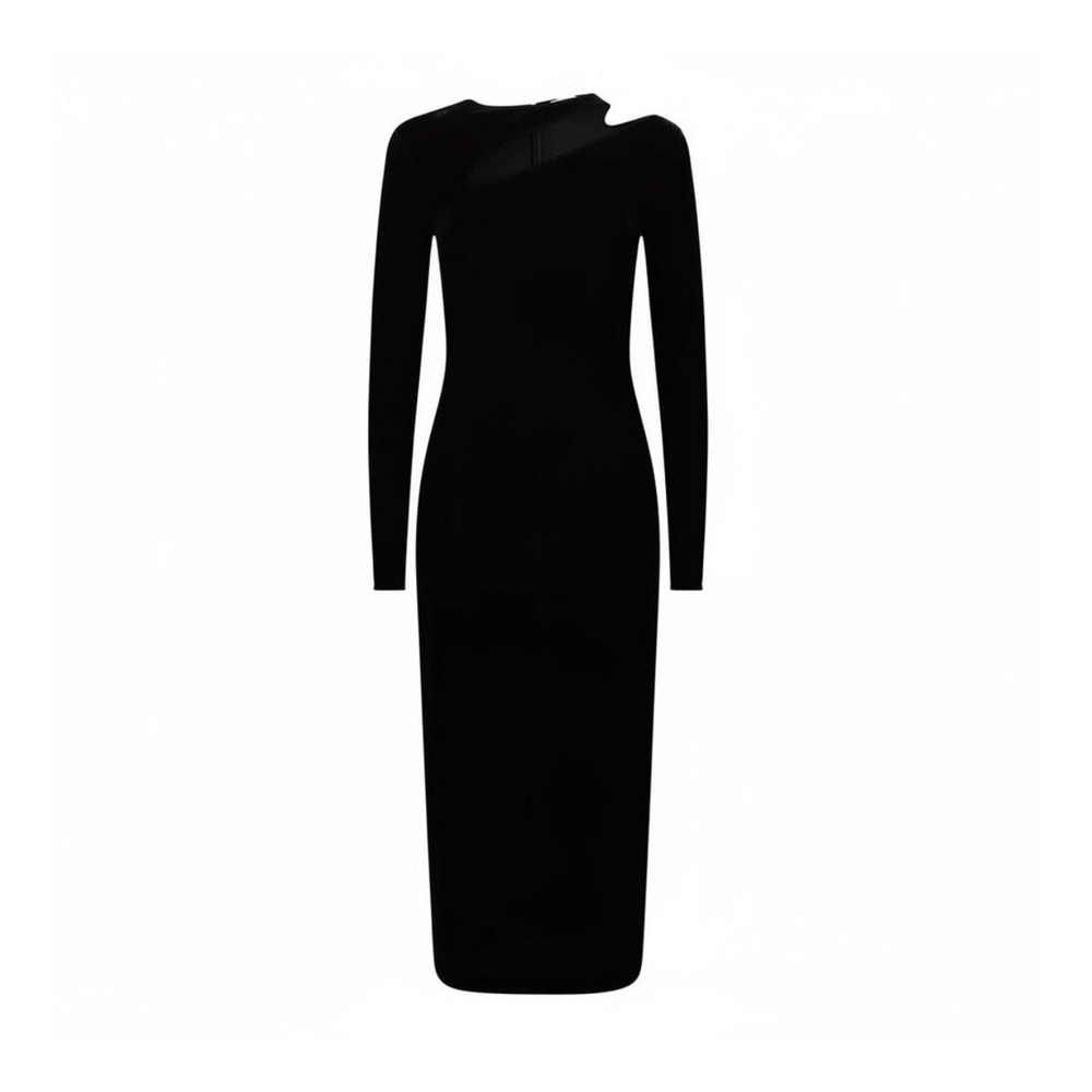 Reiss Dress Womens 2 Black Macey Velvet Asymmetric Cutout Midi Bodycon Cocktail